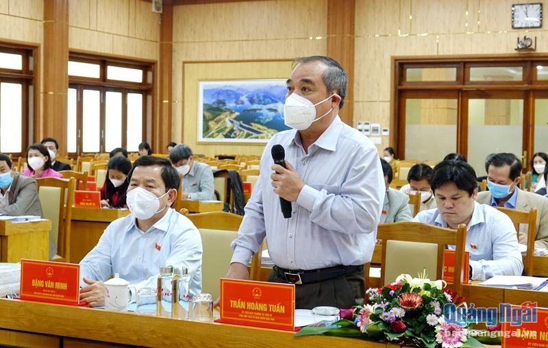 Phó Chủ tịch Thường trực UBND tỉnh Trần Hoàng Tuấn thảo luận về các Tờ trình.
