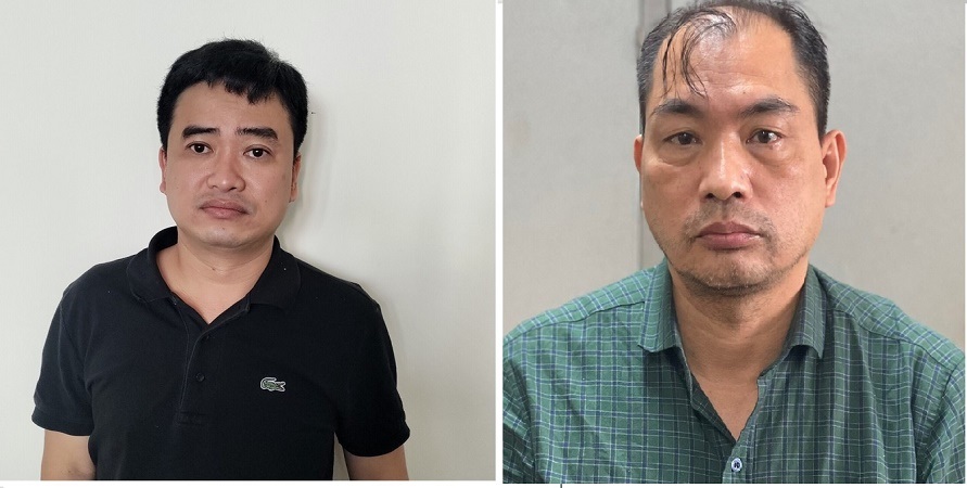Hai bị can Phan Quốc Việt (trái) và Phạm Duy Tuyến bị khởi tố về tội Vi phạm quy định về đấu thầu gây hậu quả nghiêm trọng. (Ảnh: Bộ Công an)