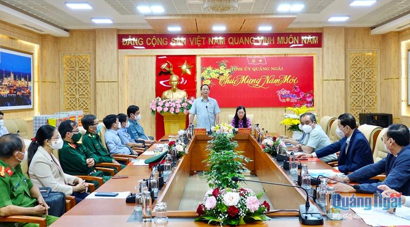 Thượng tướng Trần Quang Phương, Ủy viên Trung ương Đảng, Phó Chủ tịch Quốc hội phát biểu tại buổi thăm, chúc Tết
