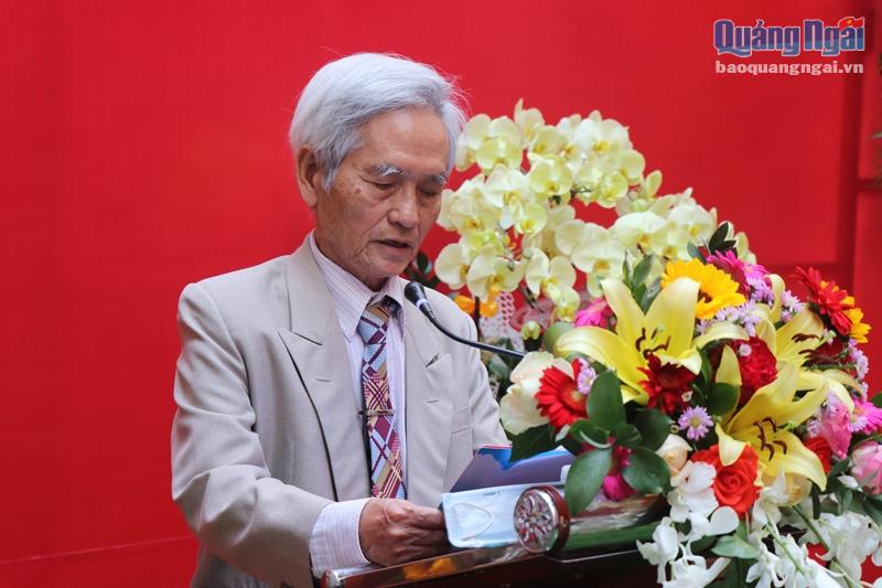 Ông Phạm Ngọc Thiệu, con trai đồng chí Phạm Thanh Biền phát biểu tại buổi lễ.