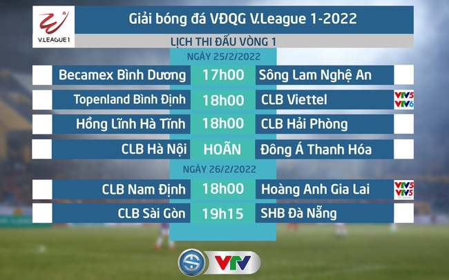 Lịch thi đấu và trực tiếp vòng 1 V.League 1-2022: Tâm điểm Topenland Bình Định vs Viettel, Nam Định gặp Hoàng Anh Gia Lai