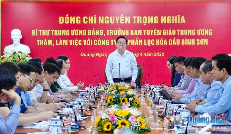 Bí thư Trung ương Đảng, Trưởng ban Tuyên giáo Trung ương Nguyễn Trọng Nghĩa phát biểu tại buổi làm việc.
