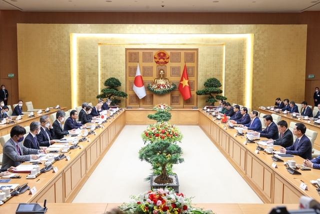 Thủ tướng Chính phủ Phạm Minh Chính đã hội đàm với Thủ tướng Kishida Fumio. Ảnh VGP/Nhật Bắc Quan hệ Việt Nam-Nhật Bản phát triển vượt bậc