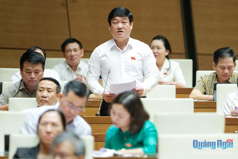 Phó Chánh án TAND tỉnh Quảng Ngãi Lương Văn Hùng góp ý vào dự án Luật Thực hiện dân chủ ở cơ sở. ẢNH: H.TÂN