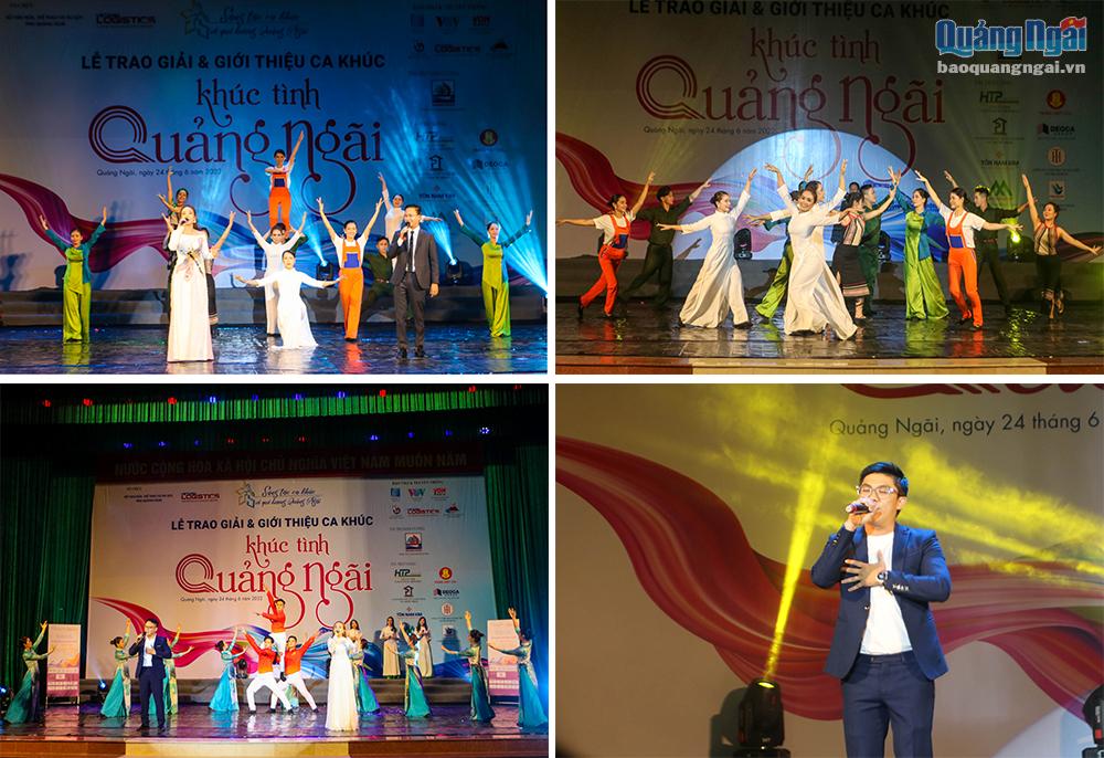 Tại buổi lễ, khán giả được thưởng thức những ca khúc viết về quê hương Quảng Ngãi qua các tiết mục hát, múa được dàn dựng công phu