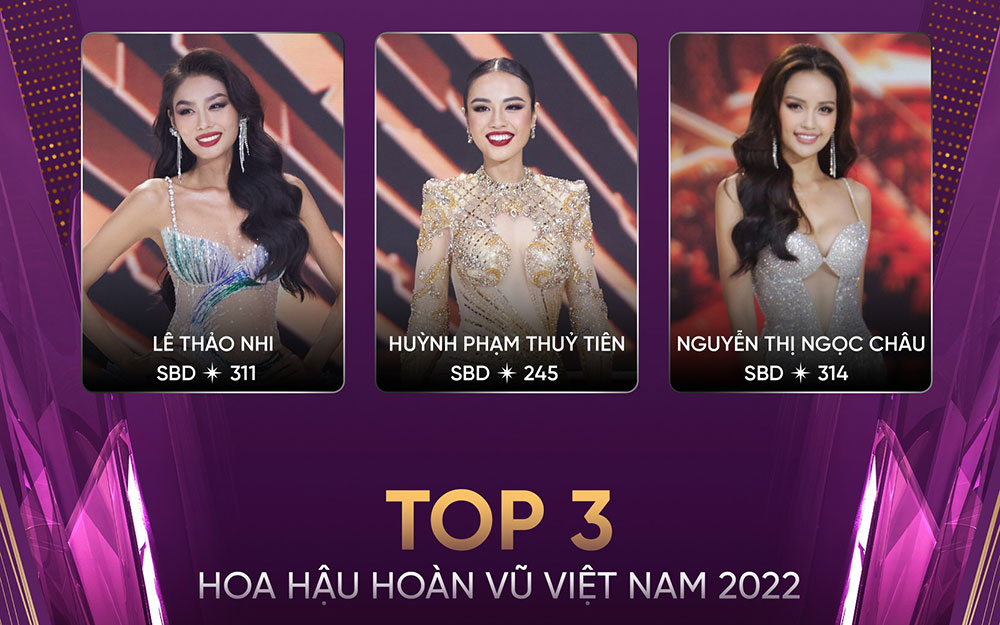  Top 3 Hoa hậu Hoàn vũ Việt Nam. (Ảnh: Fanpage Hoa hậu Hoàn vũ Việt Nam)