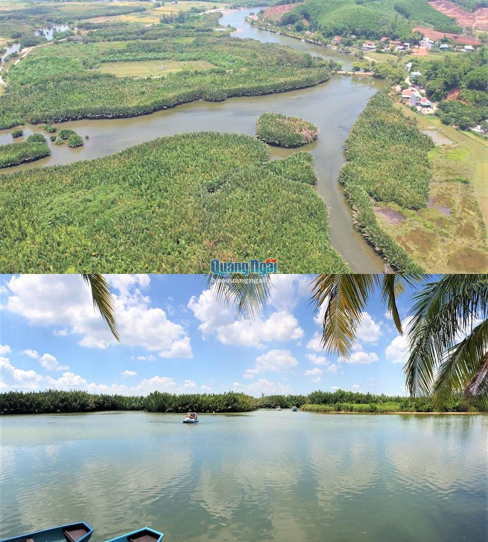 Rừng dừa nước xanh mát nằm trên dòng sông Cà Ninh được ví là lá phổi xanh điều hòa không khí.