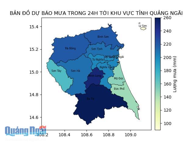Tin dự báo mưa lớn khu vực tỉnh Quảng Ngãi trong 24 giờ tới
