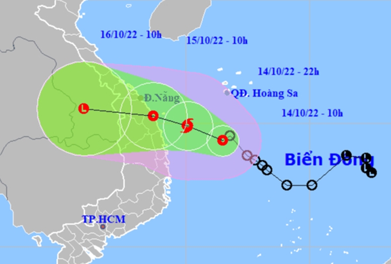 Vị trí và dự báo huớng di chuyển của bão số 5. nguồn: Trung tâm Dự báo KTTV quốc gia
