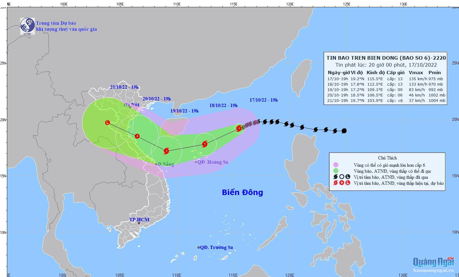 Bản đồ dư báo quỹ đạo va cường độ bã trên Biể Đông phá lúc 20h00 ngày 1 7/10/2022