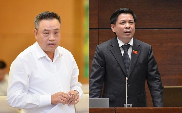 Với số phiếu tán thành đa số, Quốc hội đã miễn nhiệm Tổng Kiểm toán Nhà nước với ông Trần Sỹ Thanh (bìa trái) và phê chuẩn miễn nhiệm Bộ trưởng GTVT Nguyễn Văn Thể- Ảnh: VGP/Nhật Bắc