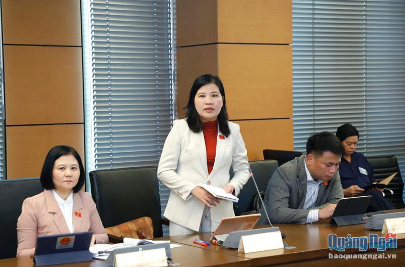 Phó Chủ tịch Hội đồng Dân tộc của Quốc hội Đinh Thị Phương Lan - Đoàn ĐBQH tỉnh Quảng Ngãi tham gia ý kiến.