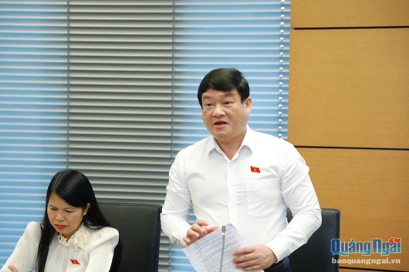 Phó Chánh án TAND tỉnh Lương Văn Hùng - Đoàn ĐBQH tỉnh Quảng Ngãi phát biểu tại phiên thảo luận. Ảnh: PV