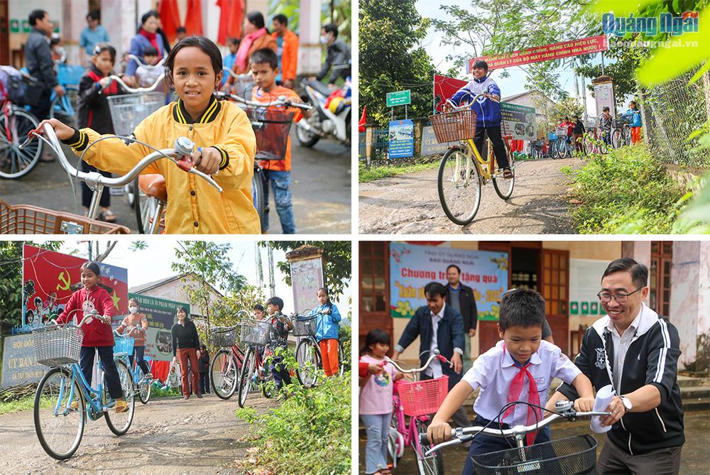 Niềm vui của các em học sinh miền núi khi có được chiếc xe đạp mơ ước để đến trường.