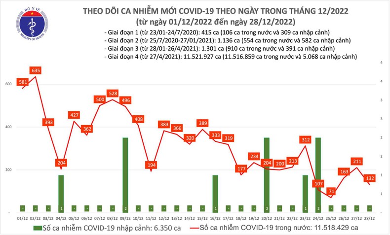 Biểu đồ số ca mắc Covid-19 tại Việt Nam thời gian qua.