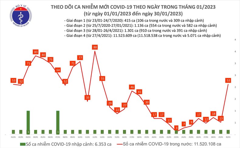 Biểu đồ số ca mắc Covid-19 tại Việt Nam thời gian qua.