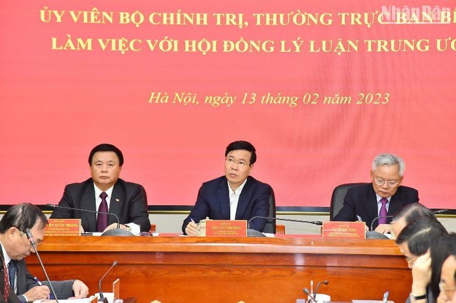 Đồng chí Võ Văn Thưởng làm việc với Hội đồng Lý luận Trung ương - Ảnh: Báo Nhân dân